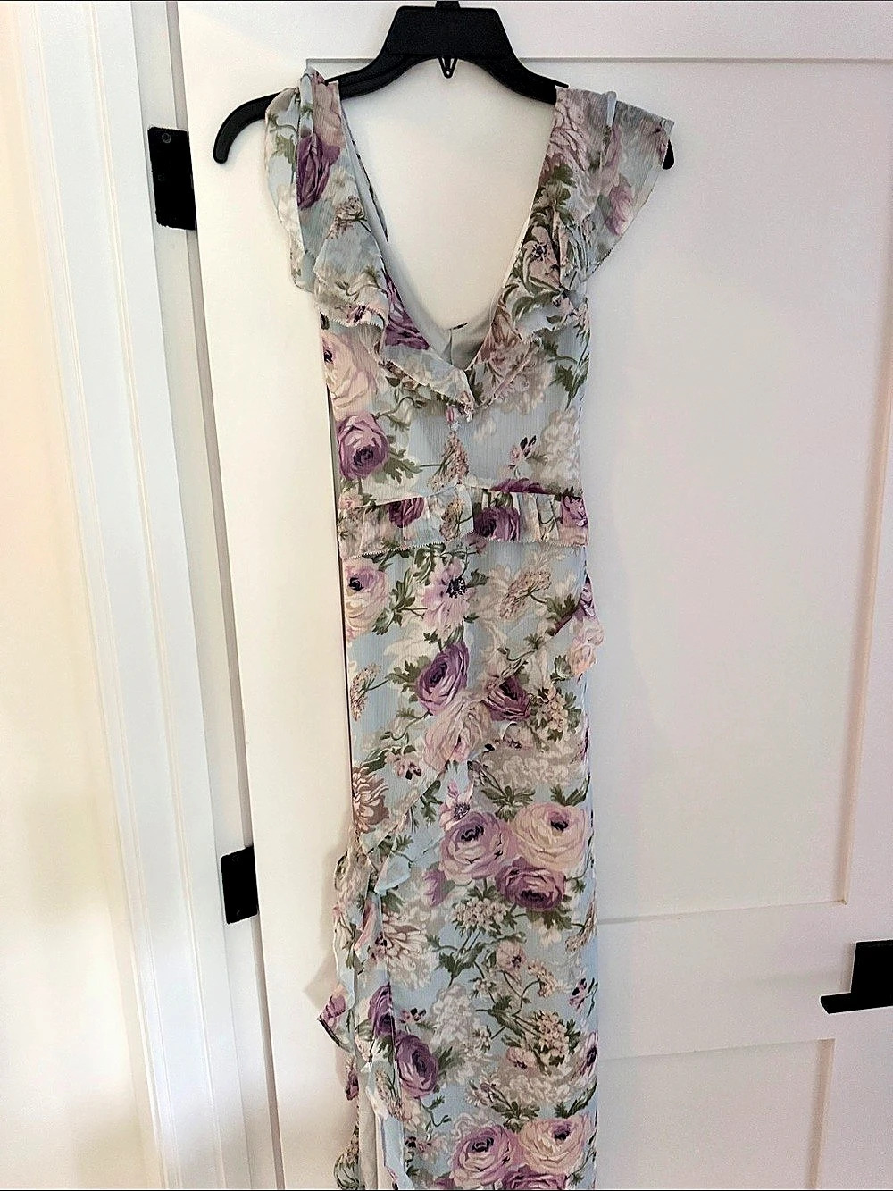 ASTR the Label Floramae Floral Ruffle Dress Blue & Purple Small